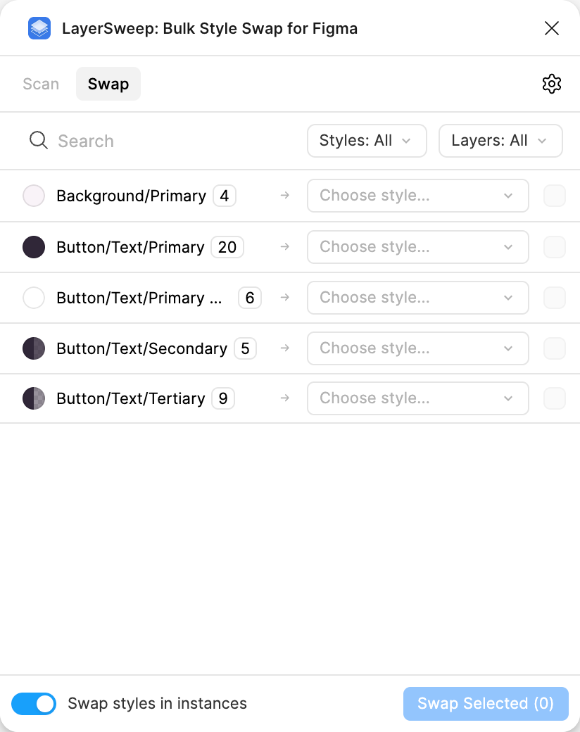 LayerSweep Swap view